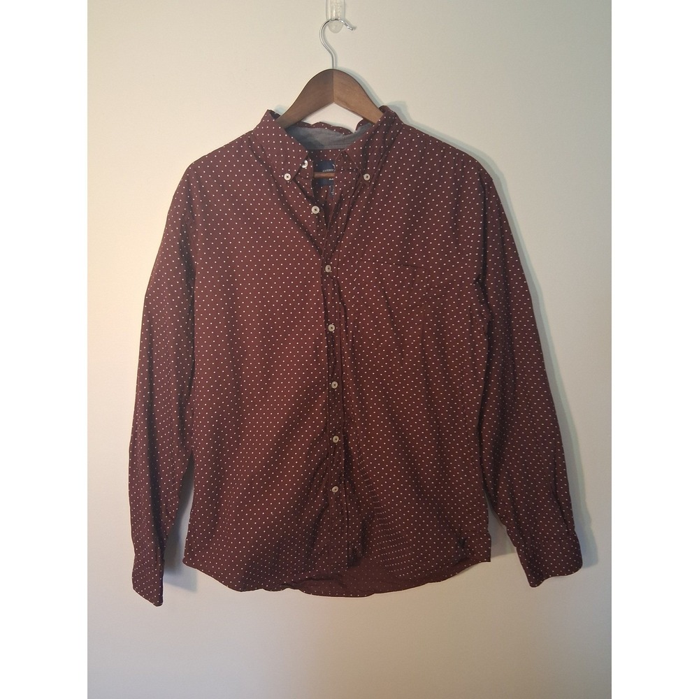 Preppy American Eagle Polka Dot Button Down Shirt Men Large Burgundy Long Sleeve